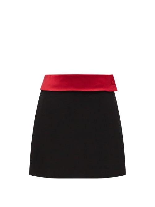 Maximilian - A-line Satin-belt Felt Mini Skirt - Womens - Black