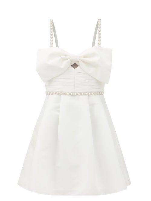 Self-portrait - Bow-tied Crystal-embellished Taffeta Mini Dress - Womens - White
