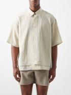 Le17septembre Homme - Layered-hem Textured Short-sleeved Shirt - Mens - Cream