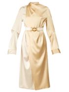 Matchesfashion.com Bottega Veneta - Tie Neck Bi Colour Belted Dress - Womens - Cream Multi