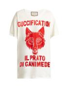 Matchesfashion.com Gucci - Wolf Print Cotton Jersey T Shirt - Womens - White Multi