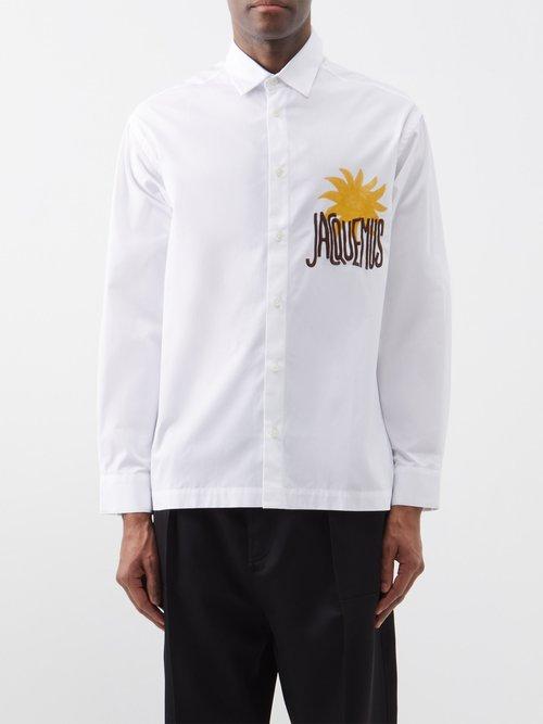 Jacquemus - Baou Logo-embroidered Cotton-poplin Shirt - Mens - White Yellow