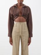 Jacquemus - Machou Open-front Cotton Cropped Shirt - Womens - Brown