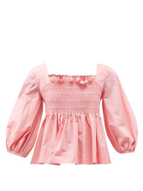Molly Goddard - Tre Smocked Cotton-poplin Blouse - Womens - Pink