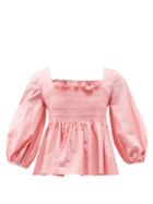 Molly Goddard - Tre Smocked Cotton-poplin Blouse - Womens - Pink