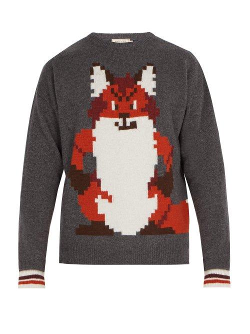 Matchesfashion.com Maison Kitsun - Pixel Intarsia Wool Sweater - Mens - Charcoal