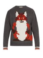 Matchesfashion.com Maison Kitsun - Pixel Intarsia Wool Sweater - Mens - Charcoal