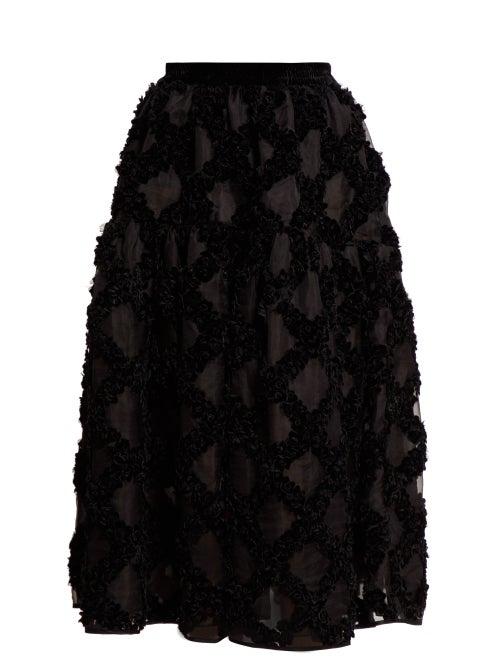 Matchesfashion.com Cecilie Bahnsen - Abby Velvet Devor Midi Skirt - Womens - Black