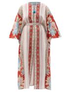 Matchesfashion.com D'ascoli - Josefa Striped And Floral-print Cotton Kaftan - Womens - Red Multi