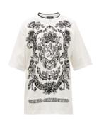 Matchesfashion.com Dolce & Gabbana - Flocked Regal Lion Cotton-blend T-shirt - Mens - White Black