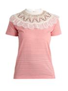 Miu Miu Lace-yoke Striped Cotton T-shirt