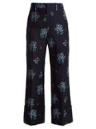 Matchesfashion.com Gucci - Floral Jacquard Cuffed Wide Leg Trousers - Womens - Dark Blue