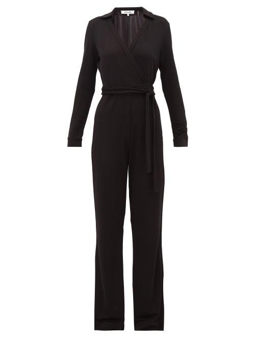 Matchesfashion.com Diane Von Furstenberg - Aries Wrapped Wide Leg Jumpsuit - Womens - Black