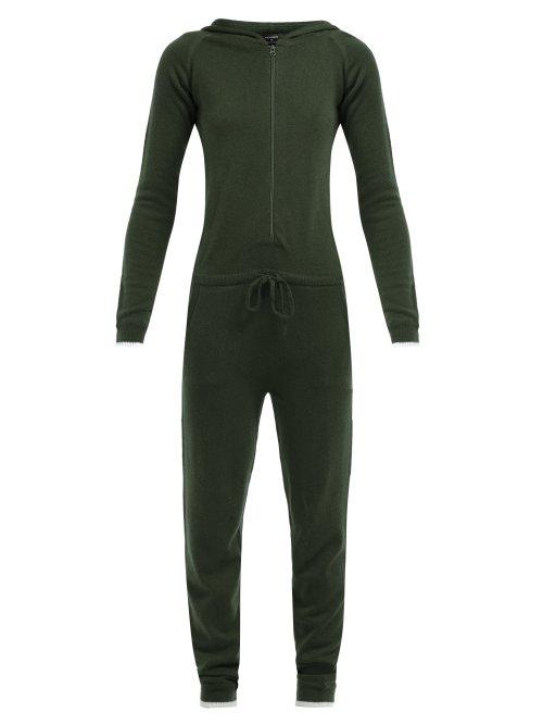 Matchesfashion.com Pepper & Mayne - Hooded Wool And Cashmere Blend Jumpsuit - Womens - Dark Green