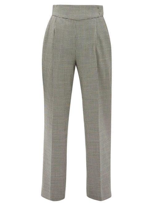 Matchesfashion.com Msgm - Houndstooth Wool Blend Straight Leg Trousers - Womens - Black White