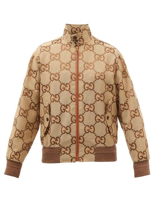 Gucci - Gg-jacquard Cotton-blend Canvas Bomber Jacket - Mens - Camel