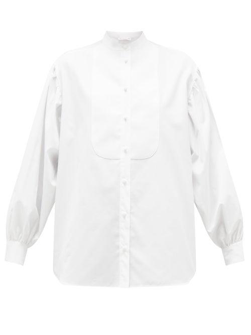 Matchesfashion.com Etro - Bib-front Balloon-sleeve Cotton Blouse - Womens - White