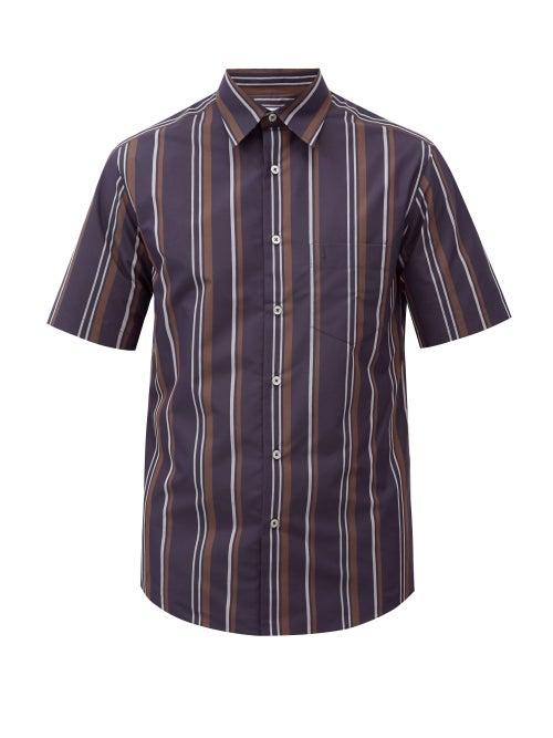 Matchesfashion.com Dunhill - Striped Cotton-blend Poplin Shirt - Mens - Navy