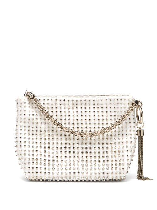 Matchesfashion.com Jimmy Choo - Callie Crystal Embellished White Satin Purse - Womens - White Multi