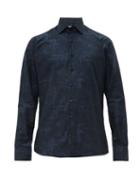 Matchesfashion.com Etro - Floral And Toadstool Jacquard Cotton Shirt - Mens - Blue