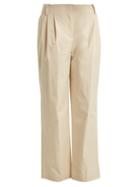 Matchesfashion.com Diane Von Furstenberg - Pleat Front Cotton Poplin Trousers - Womens - Beige