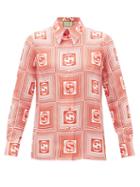 Gucci - Gg Checkerboard-print Silk-twill Shirt - Womens - Red Multi
