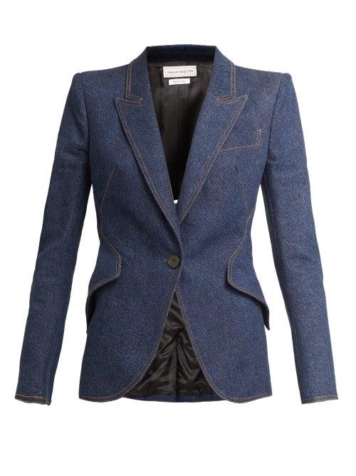 Matchesfashion.com Alexander Mcqueen - Single-breasted Tailored Denim Jacket - Womens - Denim