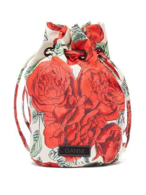 Matchesfashion.com Ganni - Rose-print Recycled-shell Bucket Bag - Womens - Red Multi