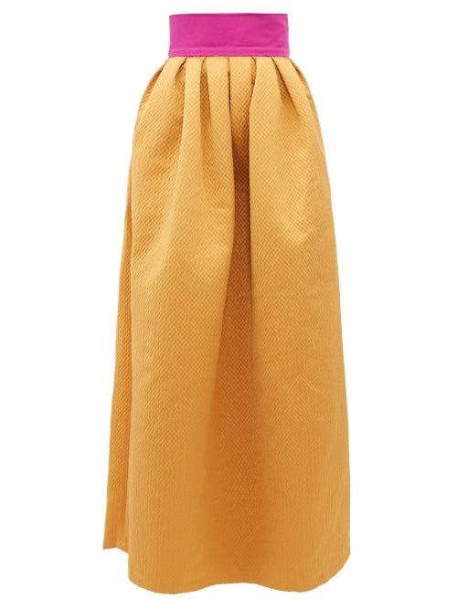 Matchesfashion.com Marta Ferri - Contrast-waistband Cloqu-satin Maxi Skirt - Womens - Gold