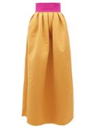 Matchesfashion.com Marta Ferri - Contrast-waistband Cloqu-satin Maxi Skirt - Womens - Gold
