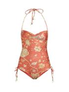 Matchesfashion.com Zimmermann - Veneto Paisley Print Ruched Swimsuit - Womens - Red
