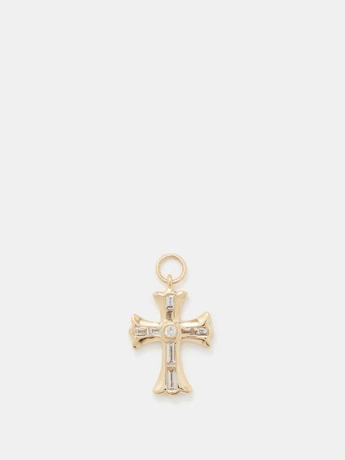 Jacquie Aiche - Cross Diamond & 14kt Gold Charm - Womens - Gold Multi