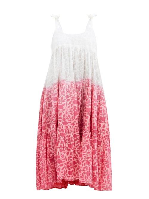 Matchesfashion.com Juliet Dunn - Shadow Flower Ombr-dyed Cotton-gauze Dress - Womens - Pink Print