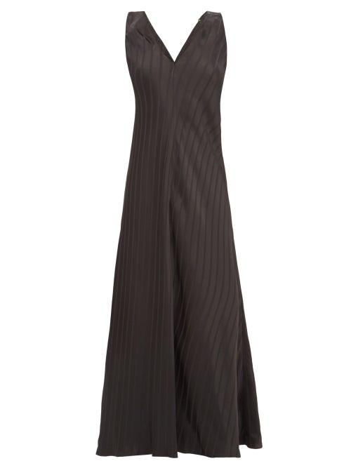 Matchesfashion.com Lee Mathews - Tamara Jacquard Stripe Satin Dress - Womens - Black