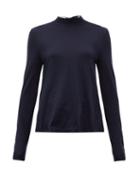 Matchesfashion.com Redvalentino - Tie Neck Wool Blend Sweater - Womens - Navy