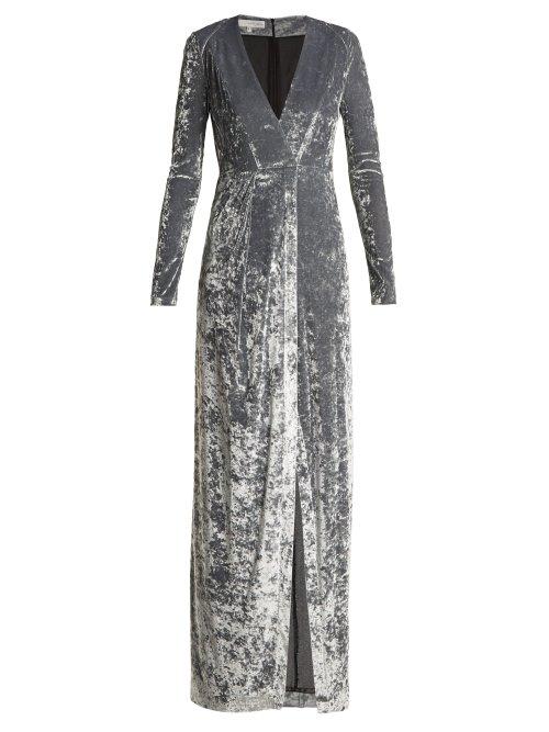 Matchesfashion.com Galvan - Cloud Hammered Velvet Gown - Womens - Silver