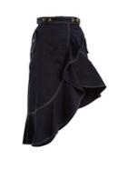 Self-portrait Asymmetric Flounce-trimmed Cotton-twill Skirt