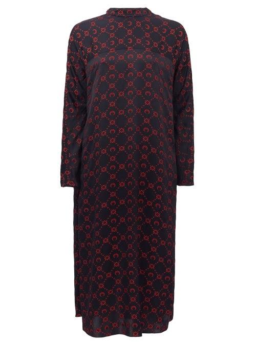 Matchesfashion.com Marine Serre - Crescent Moon-jacquard Silk-blend Satin Dress - Womens - Black Red