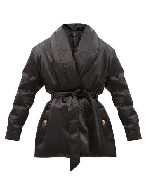 Matchesfashion.com Balmain - Padded Satin Coat - Womens - Black