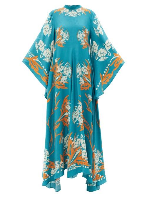 La Doublej - Magnifico Florence Place-print Crepe Maxi Dress - Womens - Blue Multi