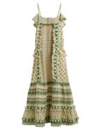 Matchesfashion.com Dodo Bar Or - Peeri Embroidered Ruffle Trimmed Cotton Dress - Womens - Green