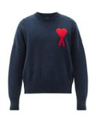 Matchesfashion.com Ami - Oversized Logo-jacquard Cotton-blend Sweater - Mens - Navy