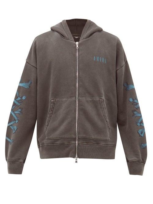 Matchesfashion.com Amiri - Bones Print Zip Through Cotton Hooded Sweatshirt - Mens - Black Blue