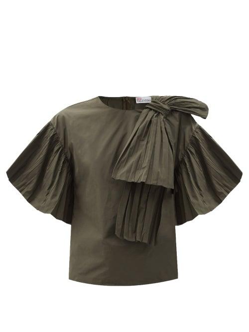 Matchesfashion.com Redvalentino - Bow-embellished Tafetta Blouse - Womens - Khaki