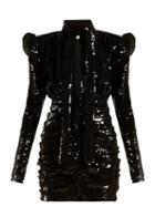 Matchesfashion.com Saint Laurent - Puff Sleeve Sequinned Mini Dress - Womens - Black