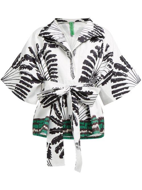 Matchesfashion.com Rianna + Nina - Claudia Tropical Print Cotton Poplin Shirt - Womens - White Black