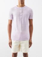 120 Lino 120% Lino - Short-sleeved Linen Henley Top - Mens - Pink