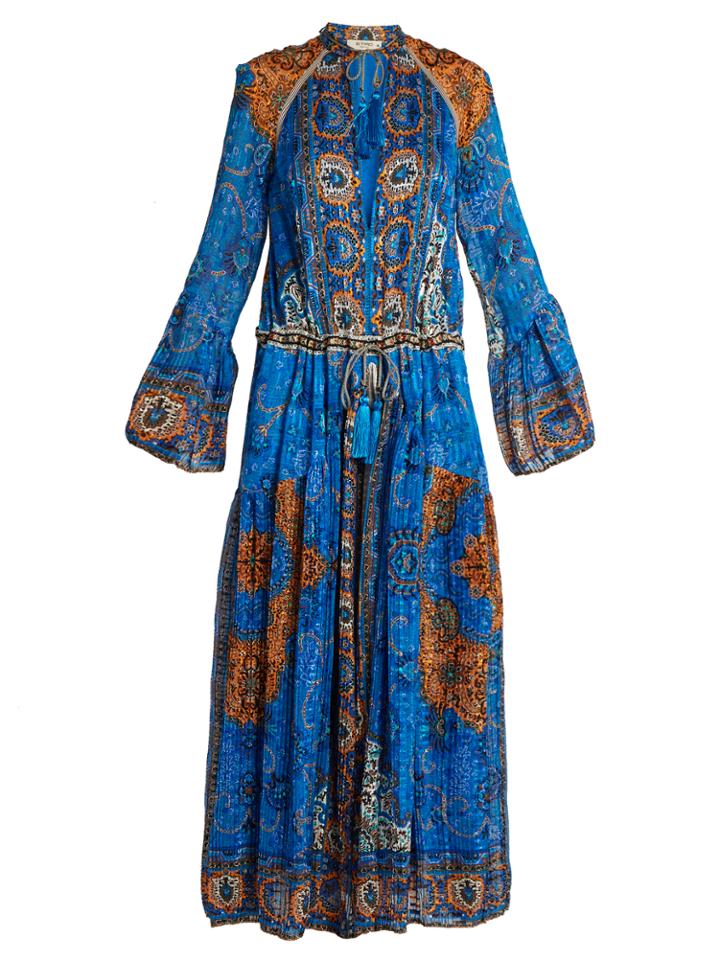 Etro Paisley-print Pleated Silk-chiffon Gown