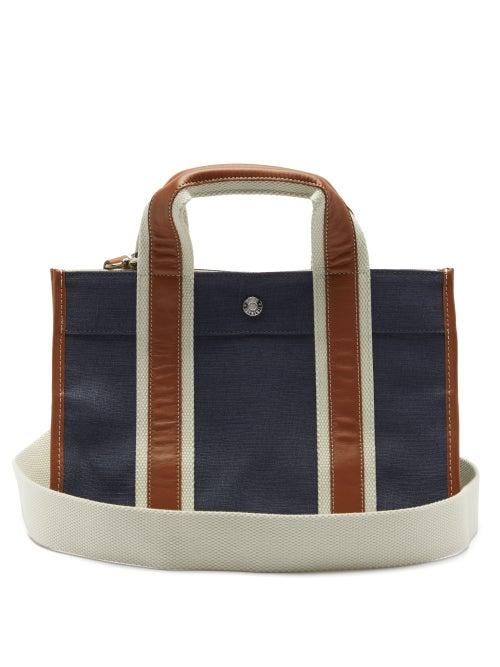 Matchesfashion.com Rue De Verneuil - Traveller Small Leather-trim Linen Tote Bag - Womens - Navy Multi