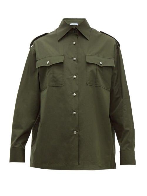 Matchesfashion.com Prada - Flap Pocket Cotton Poplin Shirt - Womens - Green